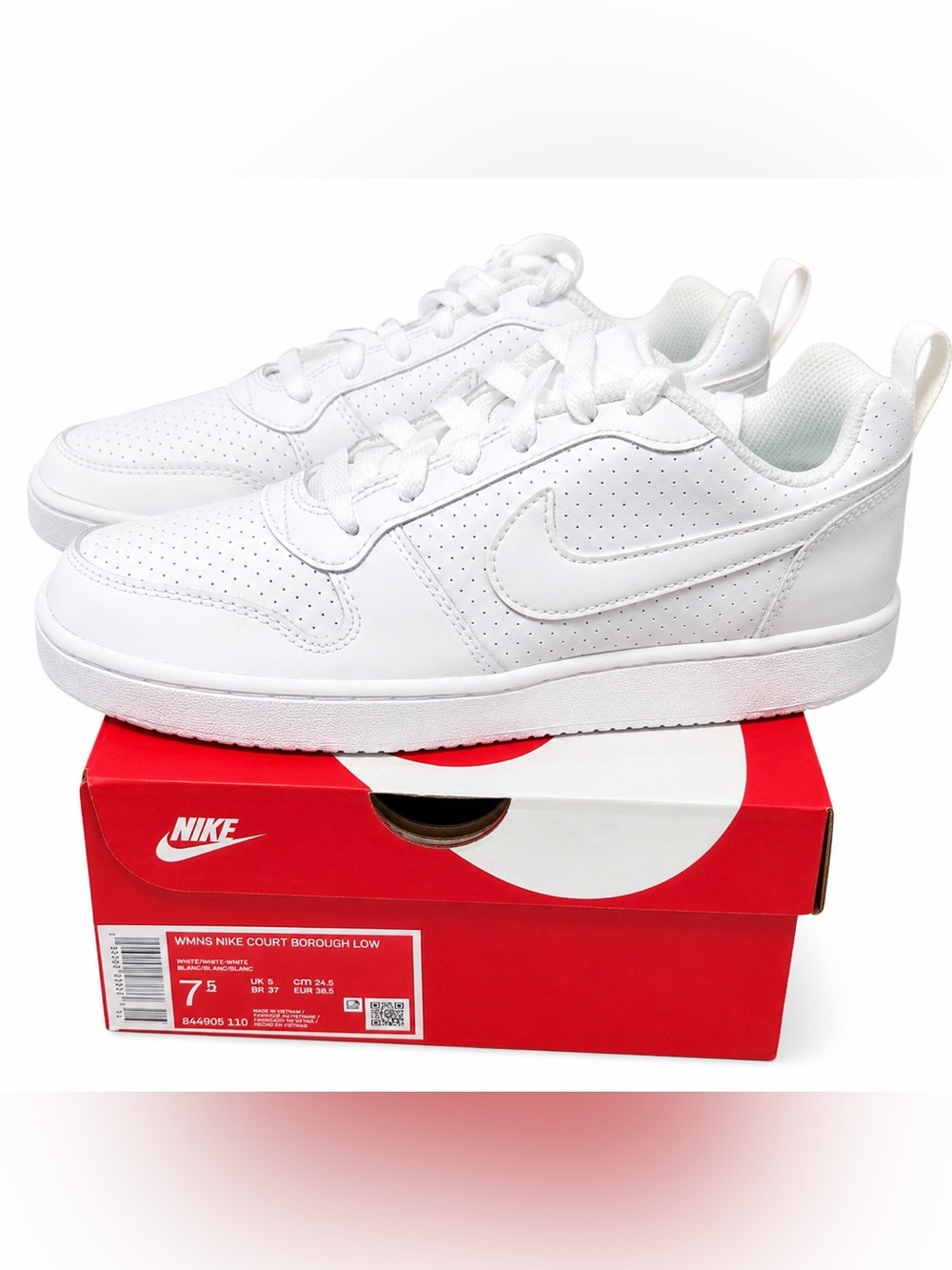Nike Court Borough Low Triple White Leather Sneakers Women’s 7.5 NIB